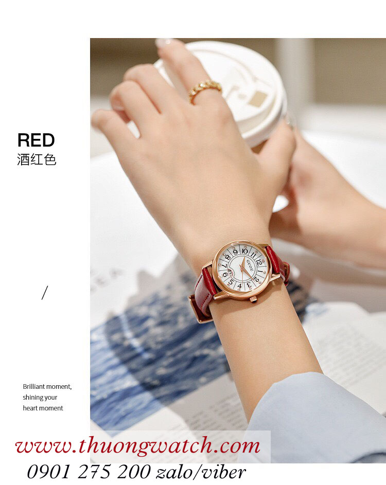 Đồng hồ Guou nữ dây da mặt tròn đỏ quyến rũ ĐHĐ39101 Đồng hồ Guou nữ dây da mặt tròn đỏ quyến rũ ĐHĐ39101