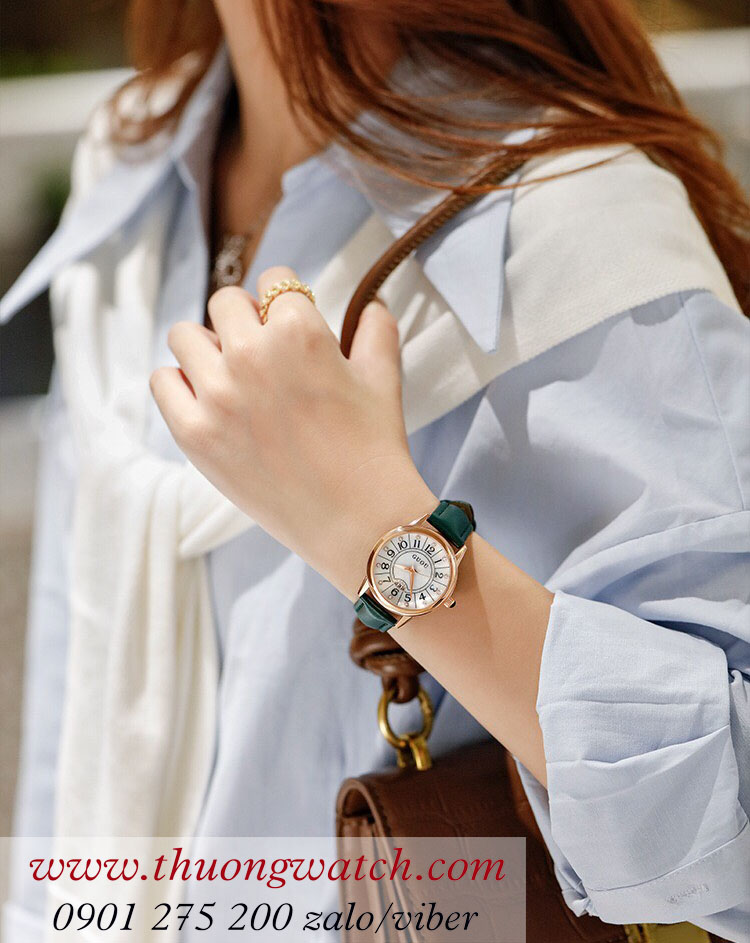 Đồng hồ Guou nữ dây da mặt tròn xanh lục cá tính ĐHĐ39103 Đồng hồ Guou nữ dây da mặt tròn xanh lục cá tính ĐHĐ39103