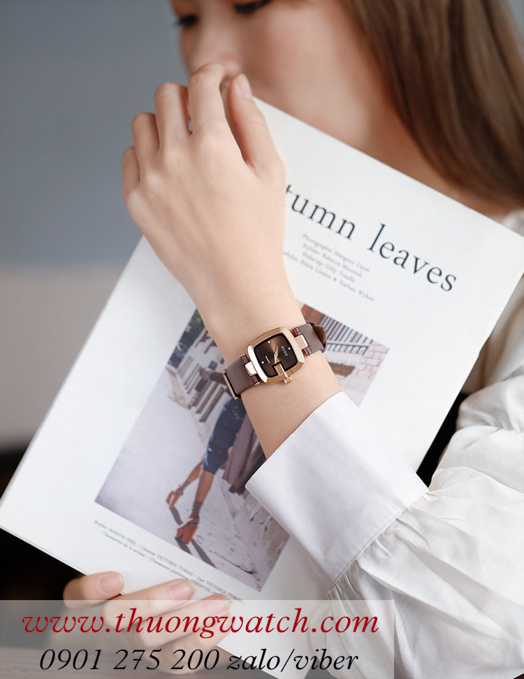 Đồng hồ nữ Guou dây da mặt vuông size nhỏ nâu ĐHĐ39802