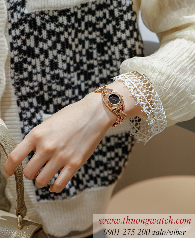 Đồng hồ Guou 6047 dây kim loại mặt vuông kiểu lắc tay vàng đen ĐHĐ42901