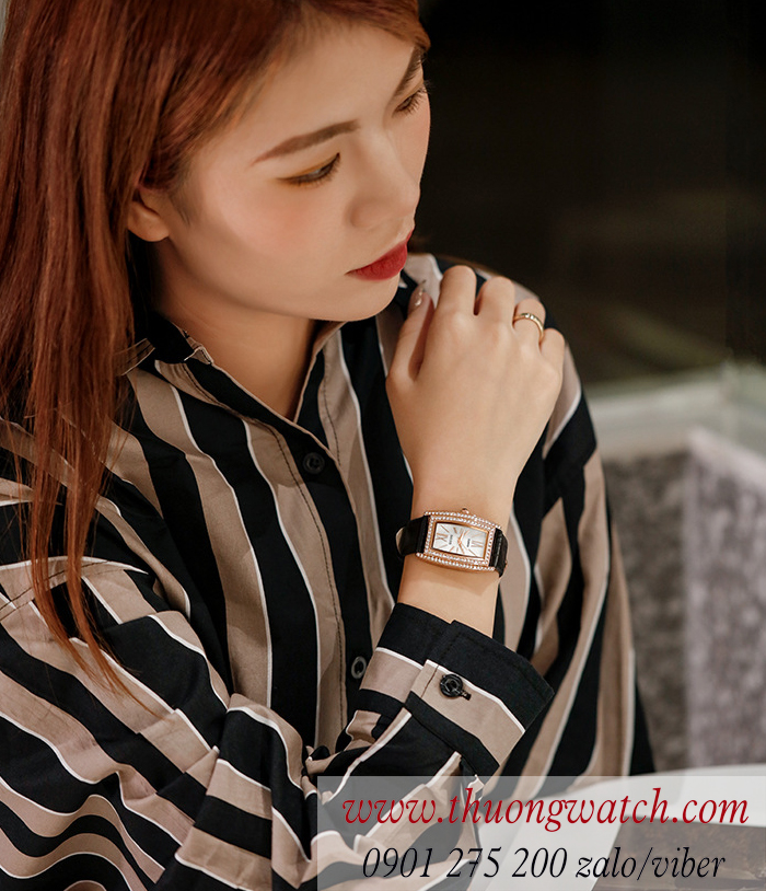 Đồng hồ Guou 8225 dây da mặt chữ nhật oval đính đá đen thanh lịch ĐHĐ43001