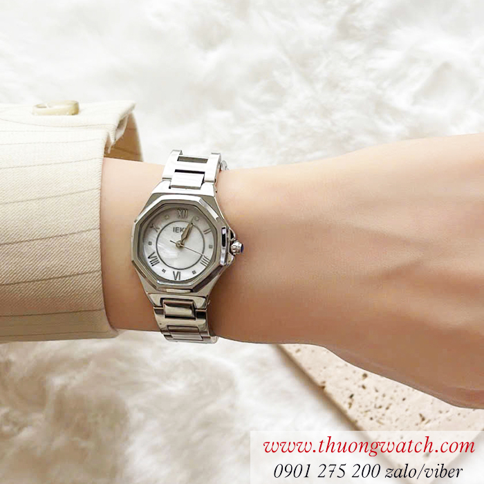 Đồng hồ nữ Ieke dây kim loại mặt lục giác màu trắng ĐHĐ48501