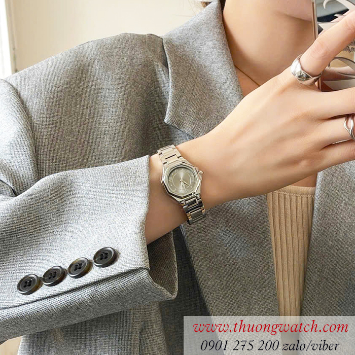 Đồng hồ nữ Ieke dây kim loại mặt lục giác màu xám ĐHĐ48502
