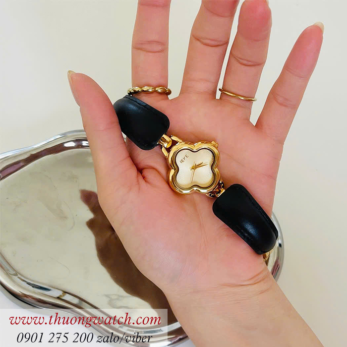 Đồng hồ nữ IEKE dây da cỏ bốn lá may mắn màu đen ĐHĐ48701