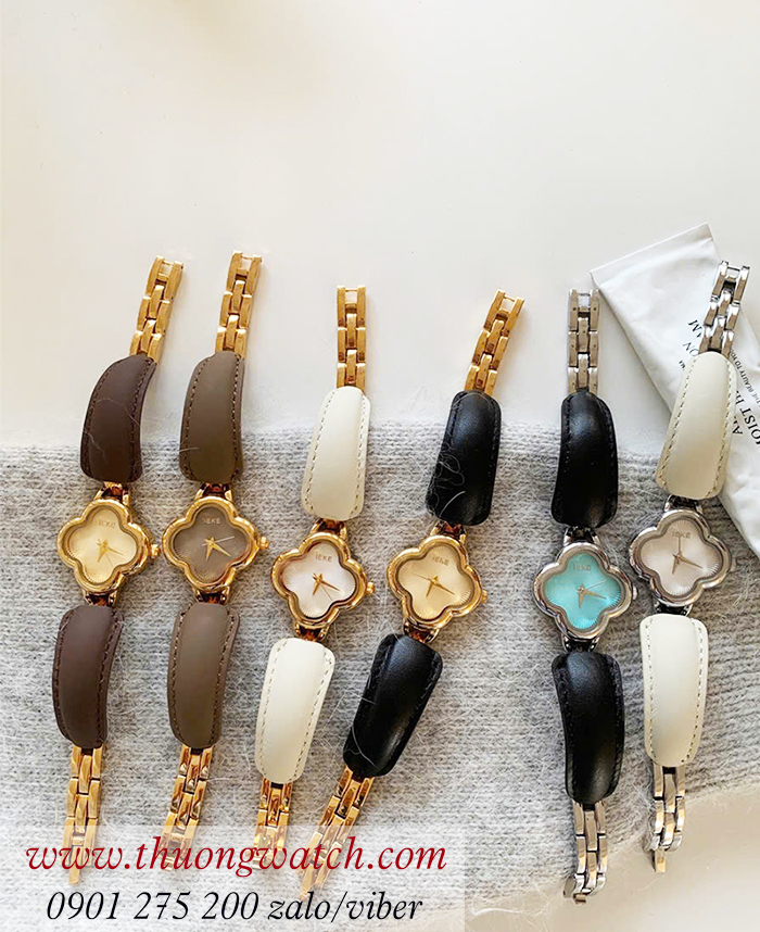 Đồng hồ nữ IEKE dây da cỏ bốn lá may mắn màu đen ĐHĐ48701