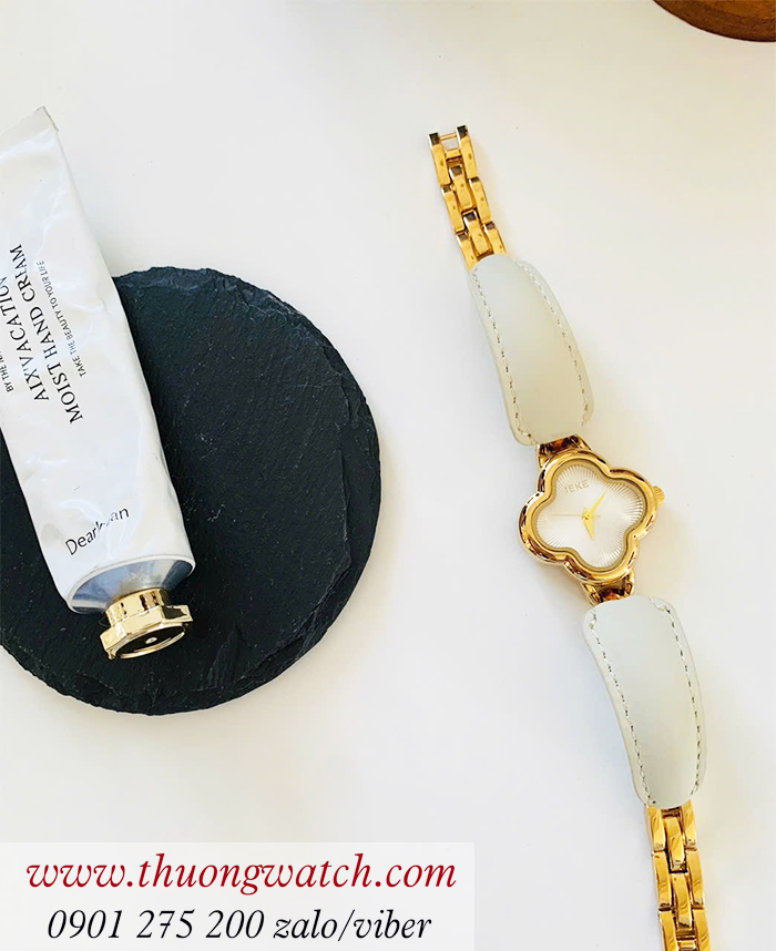 Đồng hồ nữ IEKE dây da cỏ bốn lá may mắn màu trắng ĐHĐ48702