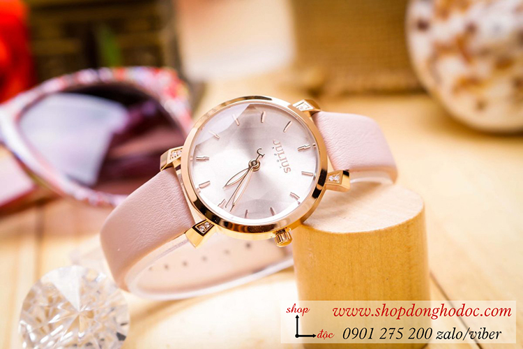 Đồng hồ nữ Hàn Quốc Julius JA 1158B dây da mặt tròn màu kem thời thượng ĐHĐ34103