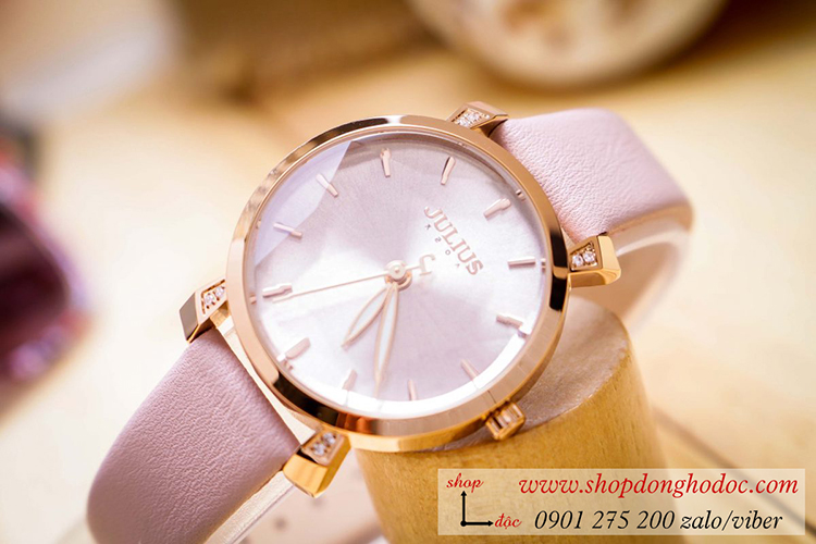 Đồng hồ nữ Hàn Quốc Julius JA 1158B dây da mặt tròn màu kem thời thượng ĐHĐ34103