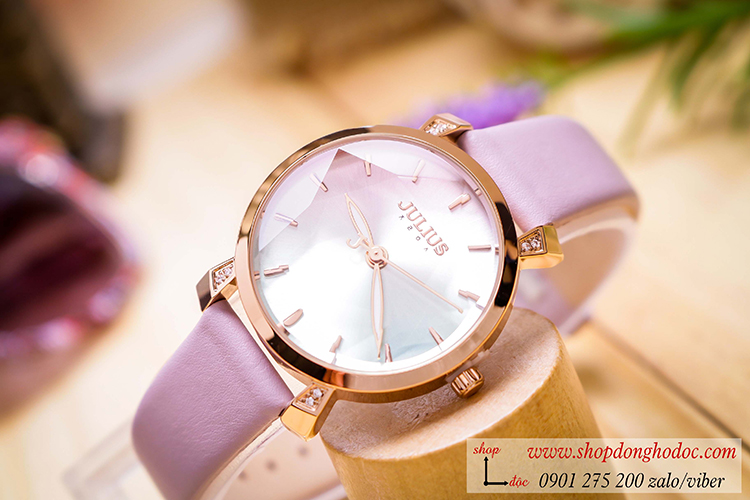 Đồng hồ nữ Hàn Quốc Julius JA 1158C dây da mặt tròn tím sành điệu ĐHĐ34105