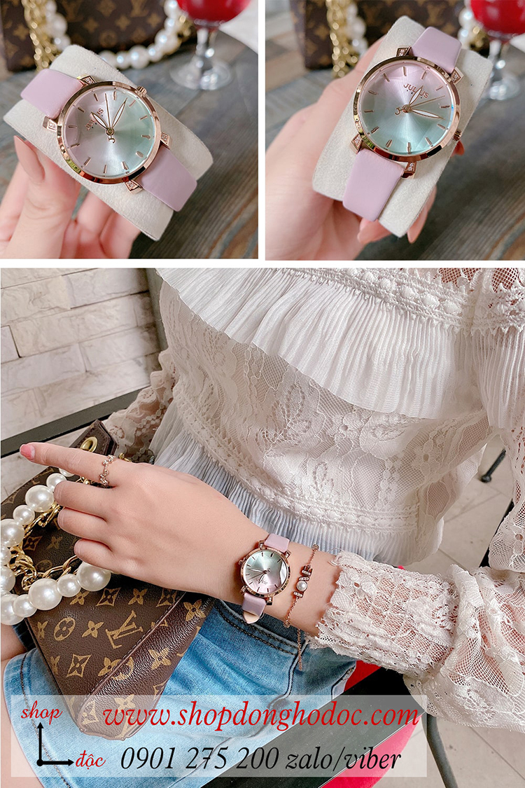 Đồng hồ nữ Hàn Quốc Julius JA 1158C dây da mặt tròn tím sành điệu ĐHĐ34105