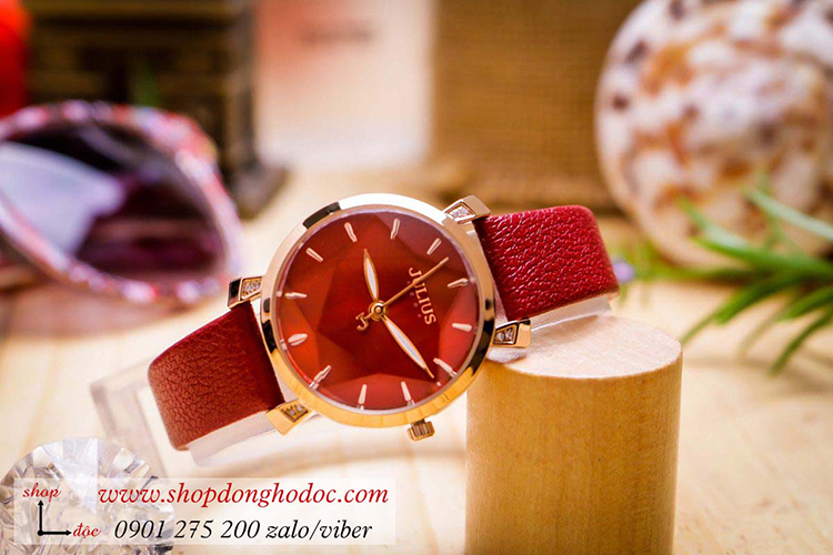 Đồng hồ nữ Hàn Quốc Julius JA 1158D dây da mặt tròn đỏ quyến rũ ĐHĐ34104