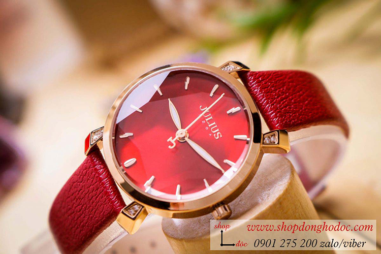 Đồng hồ nữ Hàn Quốc Julius JA 1158D dây da mặt tròn đỏ quyến rũ ĐHĐ34104