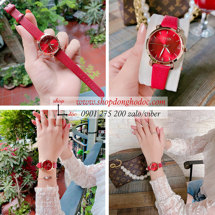 Đồng hồ nữ Hàn Quốc Julius JA 1158D dây da mặt tròn đỏ quyến rũ ĐHĐ34104