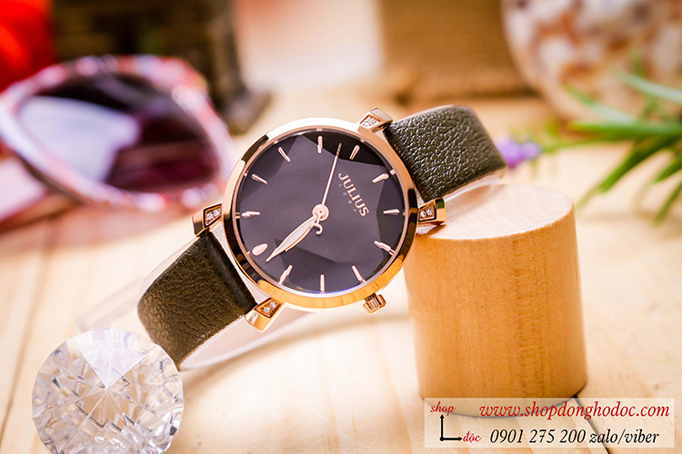 Đồng hồ nữ Hàn Quốc Julius JA 1158E dây da mặt tròn xanh lục cá tính ĐHĐ34102