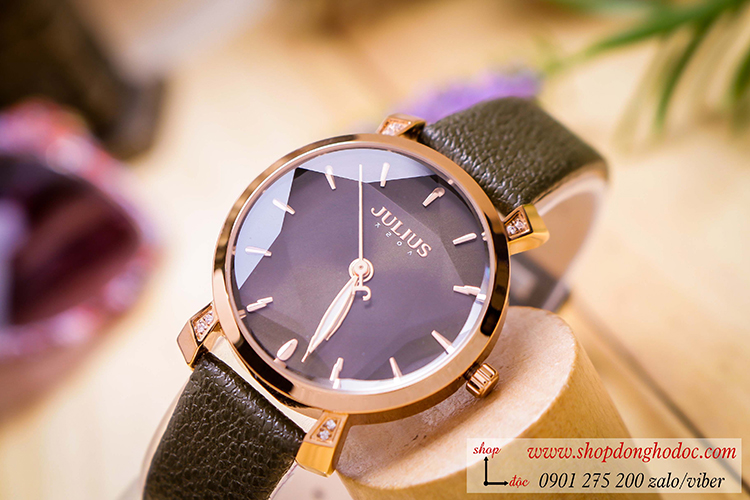 Đồng hồ nữ Hàn Quốc Julius JA 1158E dây da mặt tròn xanh lục cá tính ĐHĐ34102