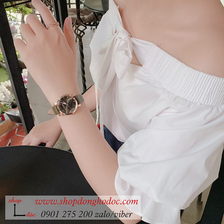 Đồng hồ nữ Hàn Quốc Julius JA 1158E dây da mặt tròn xanh lục cá tính ĐHĐ34102