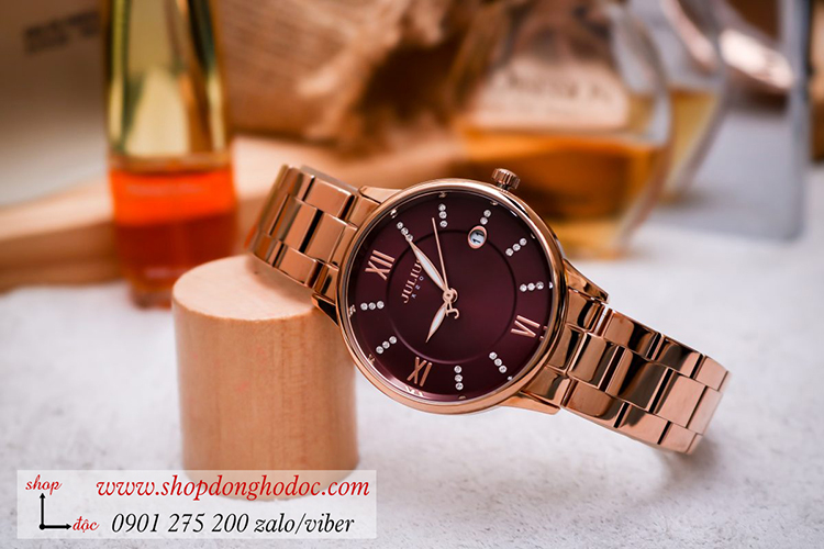 Đồng hồ nữ có lịch Julius JA 1218B dây kim loại mặt tròn đỏ quyến rũ ĐHĐ34403 Đồng hồ nữ có lịch Julius JA 1218B dây kim loại mặt tròn đỏ quyến rũ ĐHĐ34403