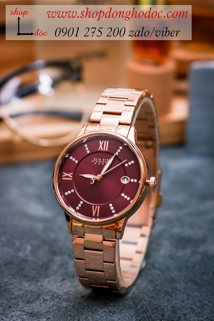 Đồng hồ nữ có lịch Julius JA 1218B dây kim loại mặt tròn đỏ quyến rũ ĐHĐ34403 Đồng hồ nữ có lịch Julius JA 1218B dây kim loại mặt tròn đỏ quyến rũ ĐHĐ34403