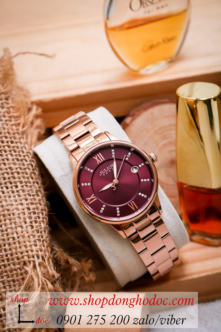 Đồng hồ nữ có lịch Julius JA 1218B dây kim loại mặt tròn đỏ quyến rũ ĐHĐ34403 Đồng hồ nữ có lịch Julius JA 1218B dây kim loại mặt tròn đỏ quyến rũ ĐHĐ34403