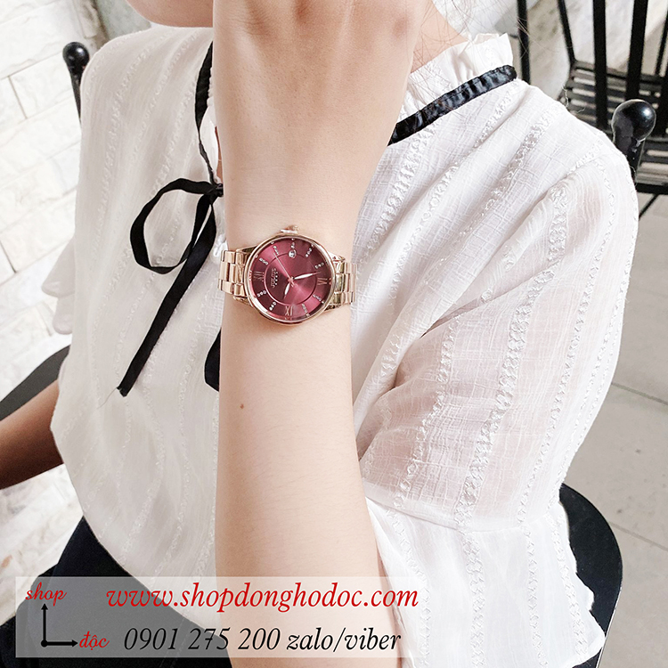 Đồng hồ nữ có lịch Julius JA 1218B dây kim loại mặt tròn đỏ quyến rũ ĐHĐ34403 Đồng hồ nữ có lịch Julius JA 1218B dây kim loại mặt tròn đỏ quyến rũ ĐHĐ34403