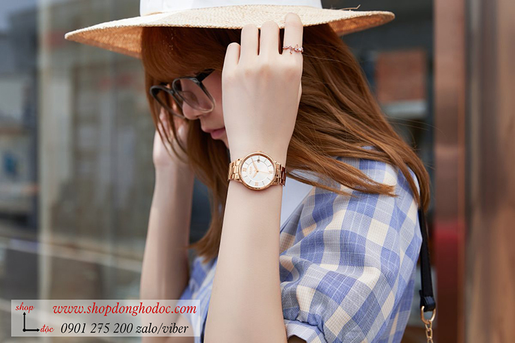 Đồng hồ nữ có lịch Julius JA 1218A dây kim loại mặt tròn trắng sang chảnh ĐHĐ34402