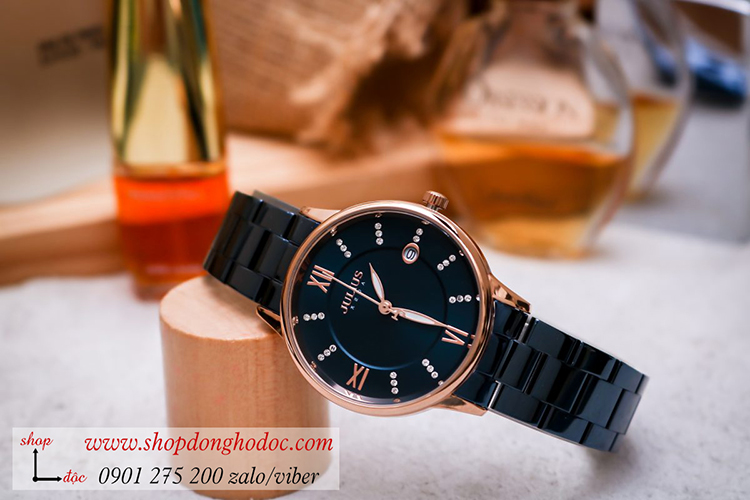 Đồng hồ nữ có lịch Julius JA 1218C dây kim loại mặt tròn xanh sành điệu ĐHĐ34401 Đồng hồ nữ có lịch Julius JA 1218C dây kim loại mặt tròn xanh sành điệu ĐHĐ34401
