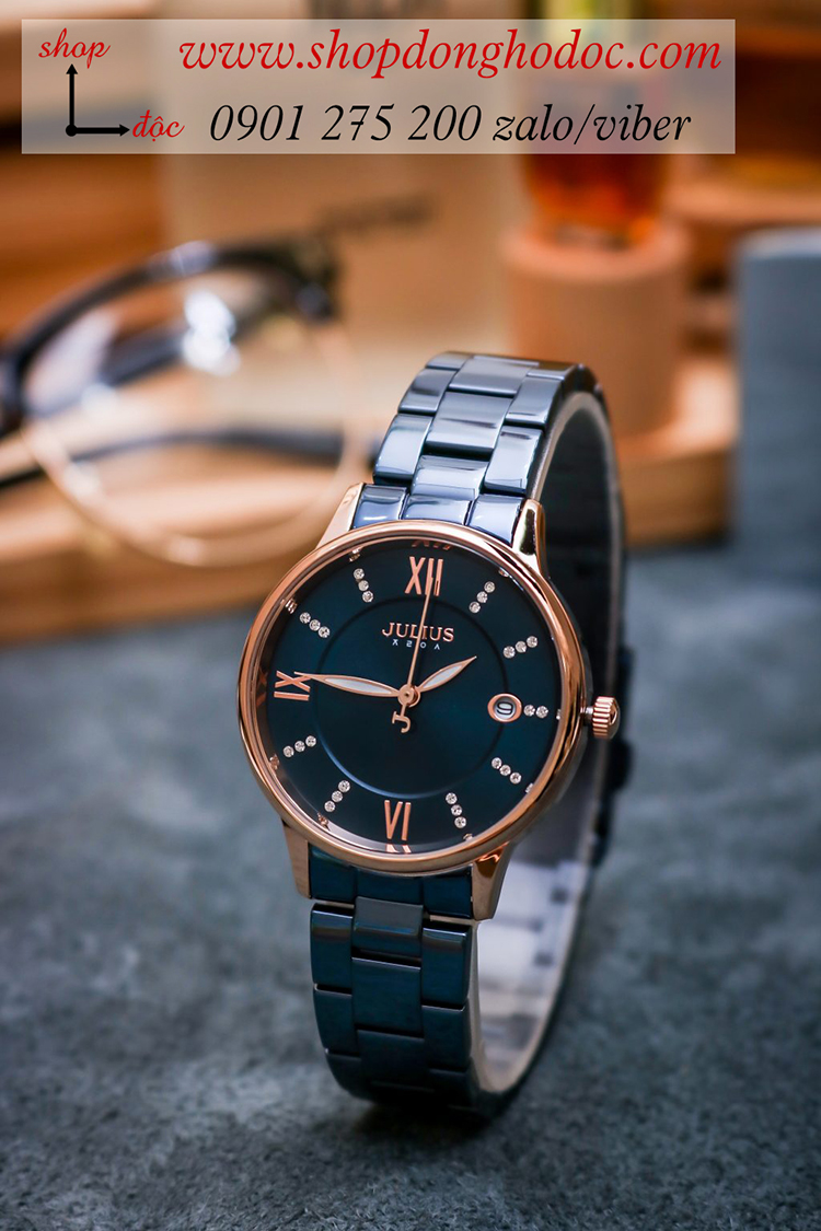 Đồng hồ nữ có lịch Julius JA 1218C dây kim loại mặt tròn xanh sành điệu ĐHĐ34401 Đồng hồ nữ có lịch Julius JA 1218C dây kim loại mặt tròn xanh sành điệu ĐHĐ34401