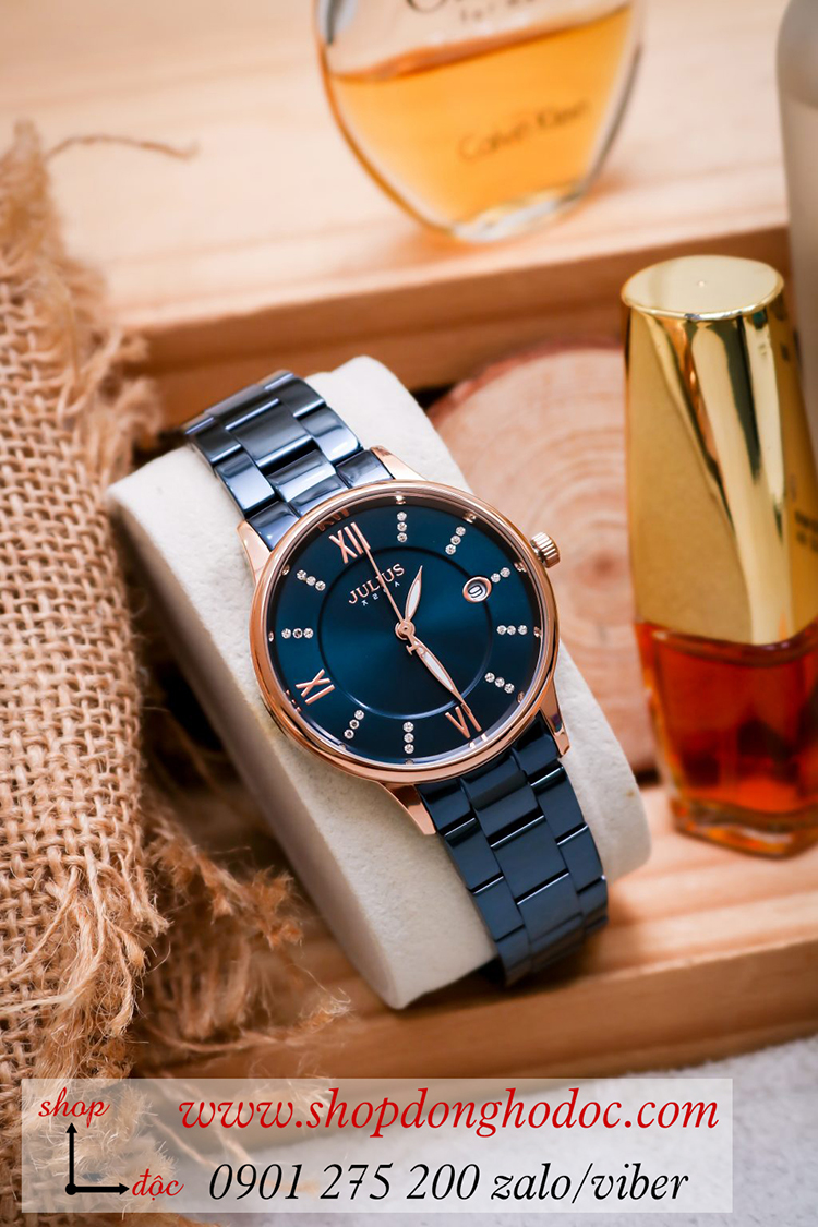 Đồng hồ nữ có lịch Julius JA 1218C dây kim loại mặt tròn xanh sành điệu ĐHĐ34401 Đồng hồ nữ có lịch Julius JA 1218C dây kim loại mặt tròn xanh sành điệu ĐHĐ34401