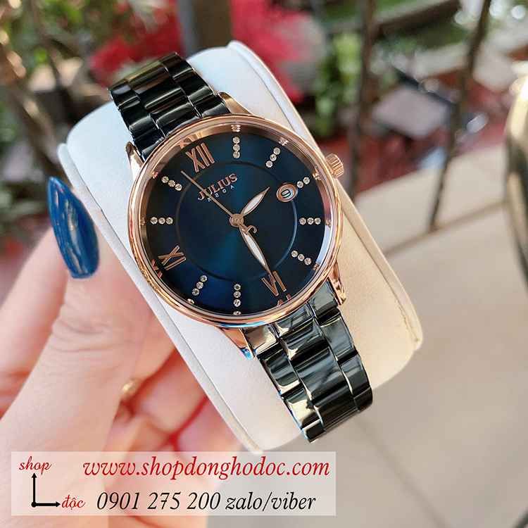 Đồng hồ nữ có lịch Julius JA 1218C dây kim loại mặt tròn xanh sành điệu ĐHĐ34401 Đồng hồ nữ có lịch Julius JA 1218C dây kim loại mặt tròn xanh sành điệu ĐHĐ34401