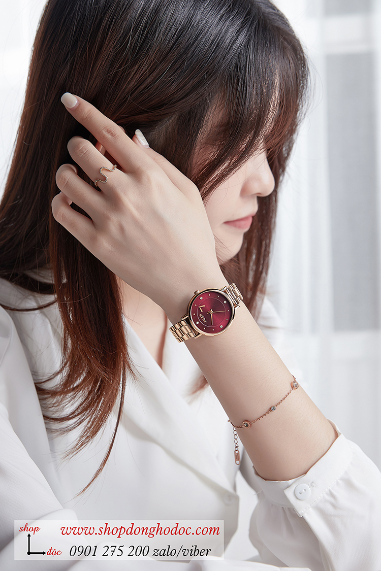 Đồng hồ nữ Julius JA 1248B dây kim loại mặt tròn đỏ đô quyến rũ ĐHĐ34501