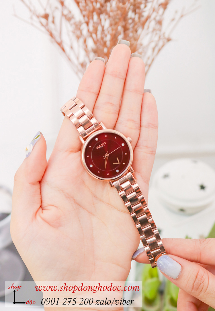 Đồng hồ nữ Julius JA 1248B dây kim loại mặt tròn đỏ đô quyến rũ ĐHĐ34501