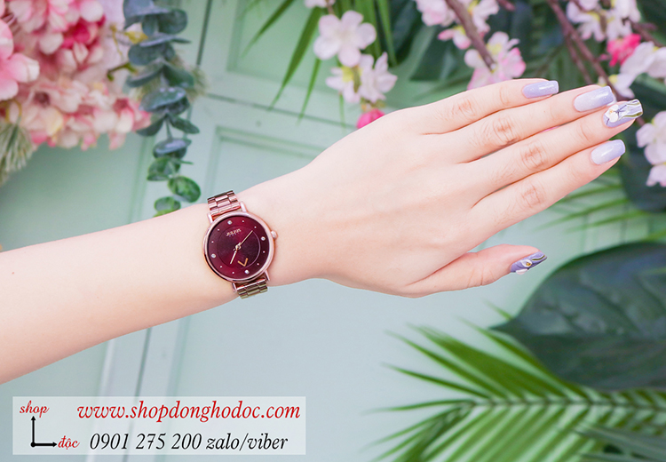 Đồng hồ nữ Julius JA 1248B dây kim loại mặt tròn đỏ đô quyến rũ ĐHĐ34501