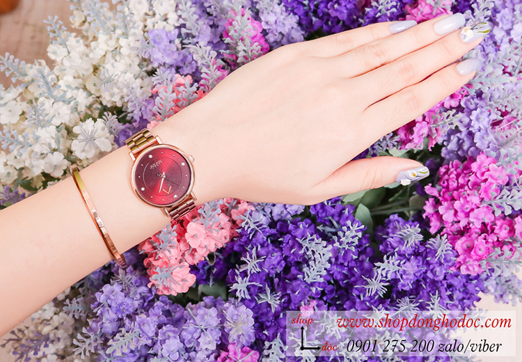 Đồng hồ nữ Julius JA 1248B dây kim loại mặt tròn đỏ đô quyến rũ ĐHĐ34501