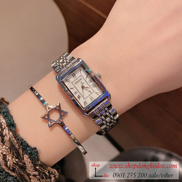 Đồng hồ nữ Julius Hàn Quốc JA 1252A dây kim loại bạc mặt chữ nhật trắng hiện đại ĐHĐ28603 Đồng hồ nữ Julius Hàn Quốc JA 1252A dây kim loại bạc mặt chữ nhật trắng hiện đại ĐHĐ28603