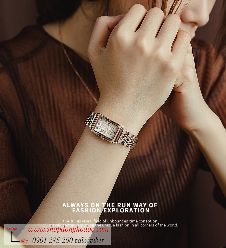 Đồng hồ nữ Julius Hàn Quốc JA 1252B dây kim loại vàng hồng mặt chữ nhật mặt trắng sang chảnh ĐHĐ28601 Đồng hồ nữ Julius Hàn Quốc JA 1252B dây kim loại vàng hồng mặt chữ nhật mặt trắng sang chảnh ĐHĐ28601