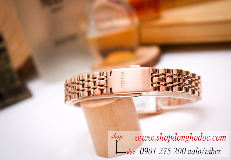 Đồng hồ nữ Julius Hàn Quốc JA 1252C dây kim loại vàng hồng mặt chữ nhật đỏ đô quyến rũ ĐHĐ28602