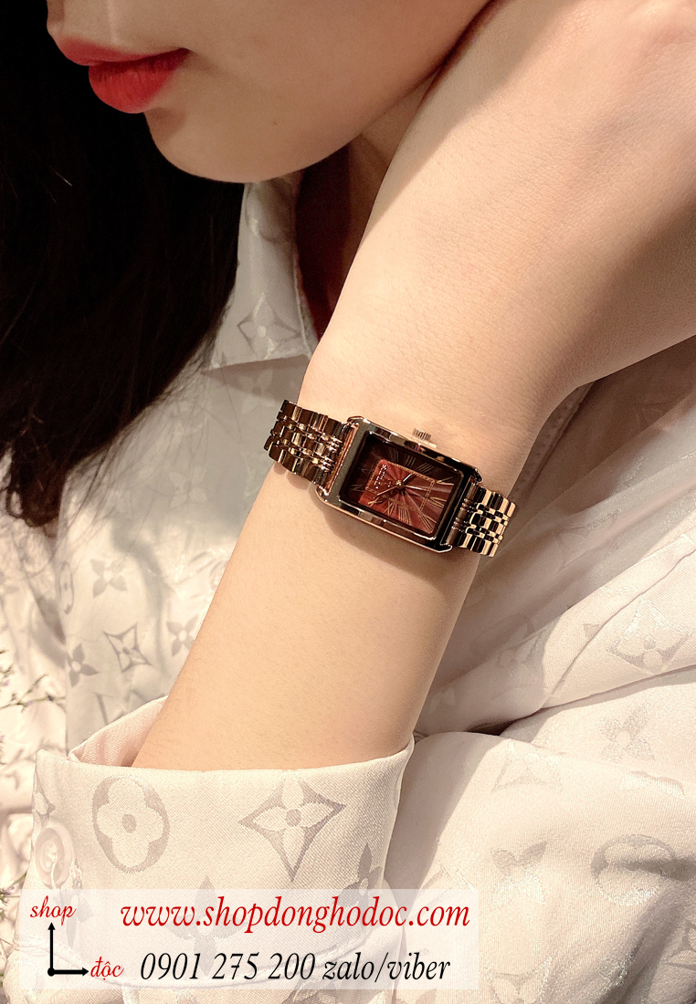 Đồng hồ nữ Julius Hàn Quốc JA 1252C dây kim loại vàng hồng mặt chữ nhật đỏ đô quyến rũ ĐHĐ28602