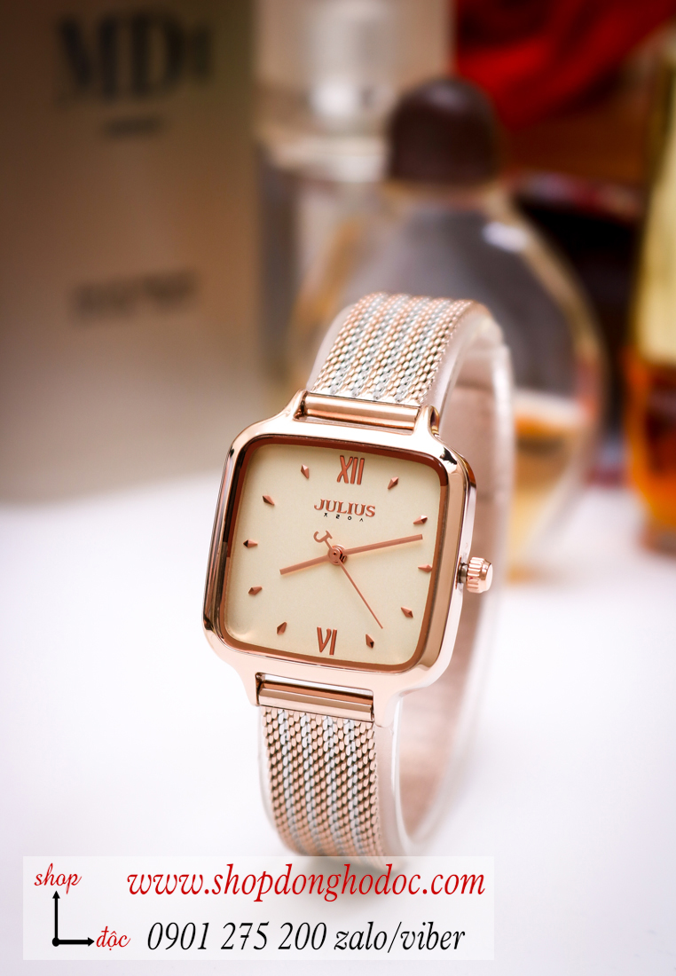 Đồng hồ nữ Julius JA 1264A dây kim loại lưới vàng mặt vuông vàng cổ điển ĐHĐ28804