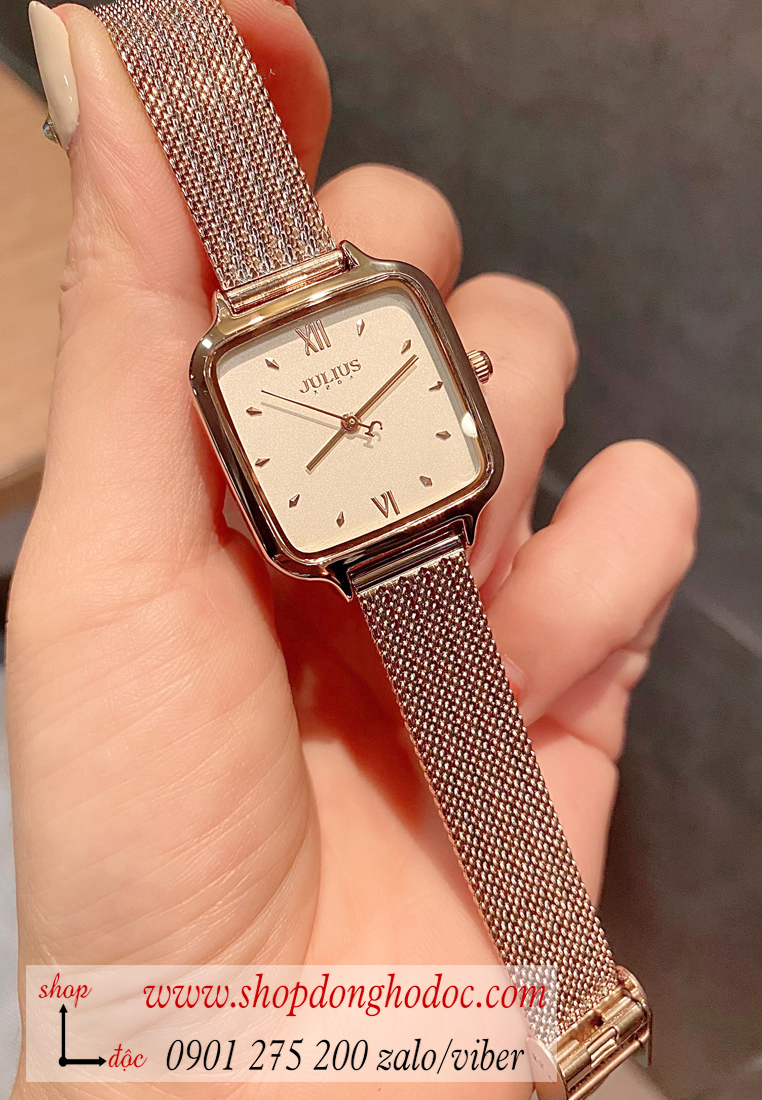 Đồng hồ nữ Julius JA 1264A dây kim loại lưới vàng mặt vuông vàng cổ điển ĐHĐ28804