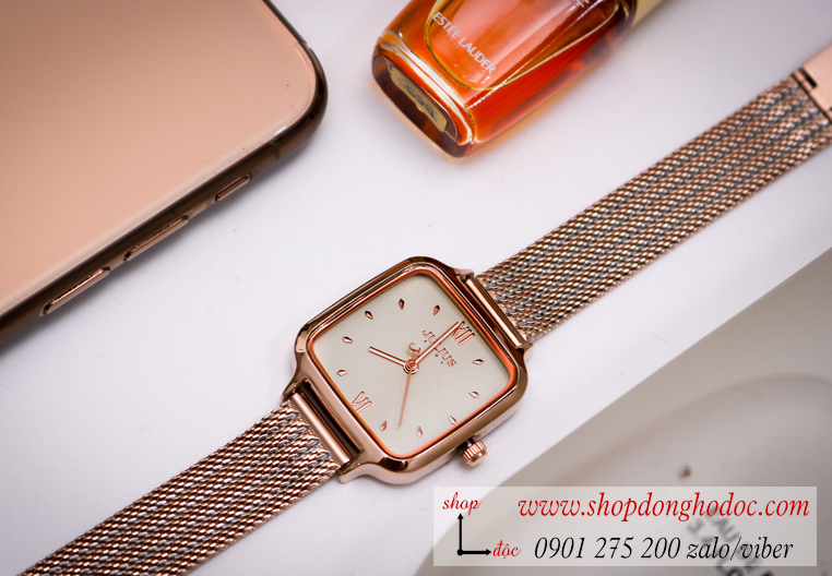 Đồng hồ nữ Julius JA 1264A dây kim loại lưới vàng mặt vuông vàng cổ điển ĐHĐ28804