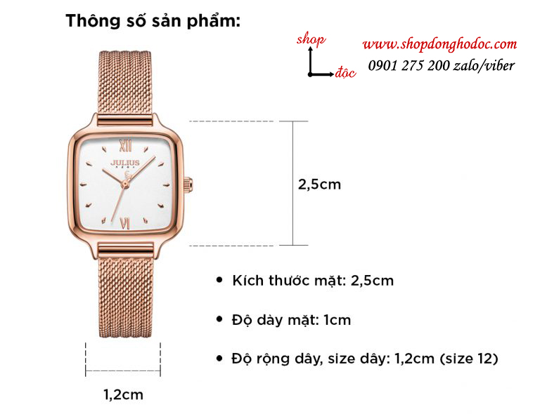 Đồng hồ nữ Julius JA 1264B dây kim loại lưới vàng mặt vuông trắng sang chảnh ĐHĐ28802