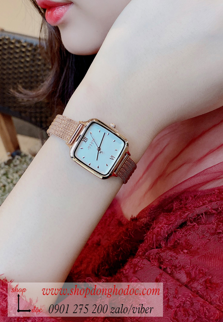 Đồng hồ nữ Julius JA 1264B dây kim loại lưới vàng mặt vuông trắng sang chảnh ĐHĐ28802