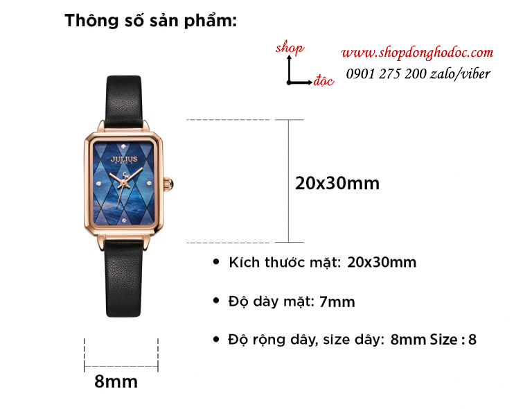 Đồng hồ nữ Julius Hàn Quốc JA 1280B dây da mặt chữ nhật khảm trai xanh cá tính ĐHĐ30302 Đồng hồ nữ Julius Hàn Quốc JA 1280B dây da mặt chữ nhật khảm trai xanh cá tính ĐHĐ30302