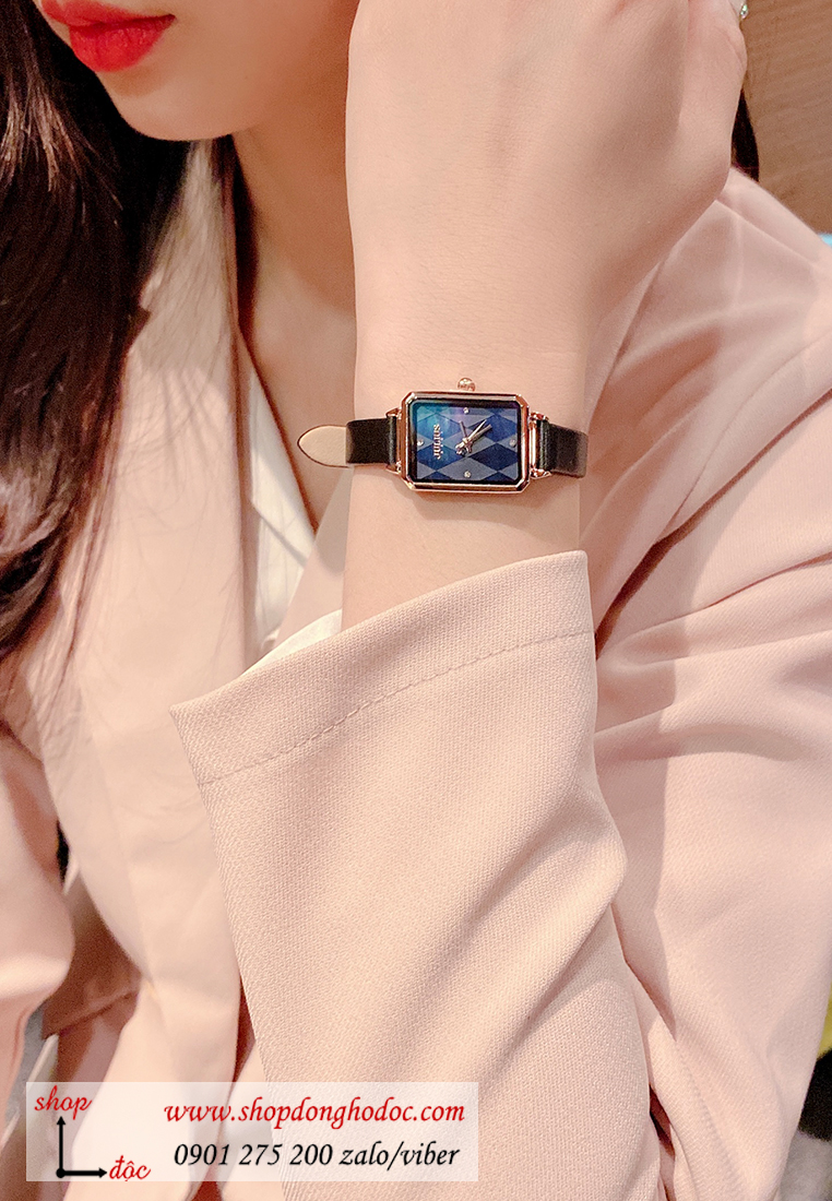 Đồng hồ nữ Julius Hàn Quốc JA 1280B dây da mặt chữ nhật khảm trai xanh cá tính ĐHĐ30302 Đồng hồ nữ Julius Hàn Quốc JA 1280B dây da mặt chữ nhật khảm trai xanh cá tính ĐHĐ30302