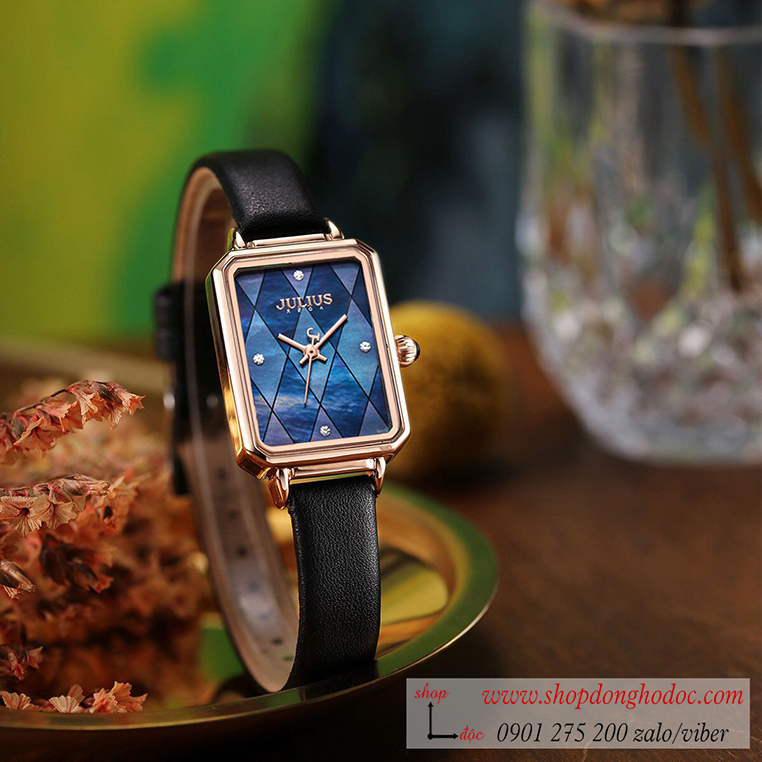 Đồng hồ nữ Julius Hàn Quốc JA 1280B dây da mặt chữ nhật khảm trai xanh cá tính ĐHĐ30302 Đồng hồ nữ Julius Hàn Quốc JA 1280B dây da mặt chữ nhật khảm trai xanh cá tính ĐHĐ30302