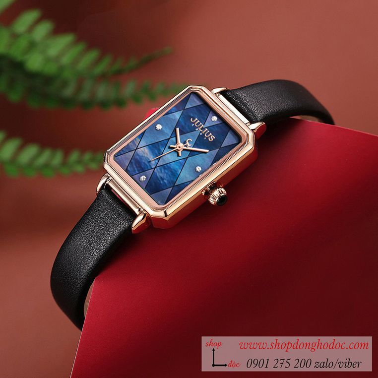 Đồng hồ nữ Julius Hàn Quốc JA 1280B dây da mặt chữ nhật khảm trai xanh cá tính ĐHĐ30302 Đồng hồ nữ Julius Hàn Quốc JA 1280B dây da mặt chữ nhật khảm trai xanh cá tính ĐHĐ30302