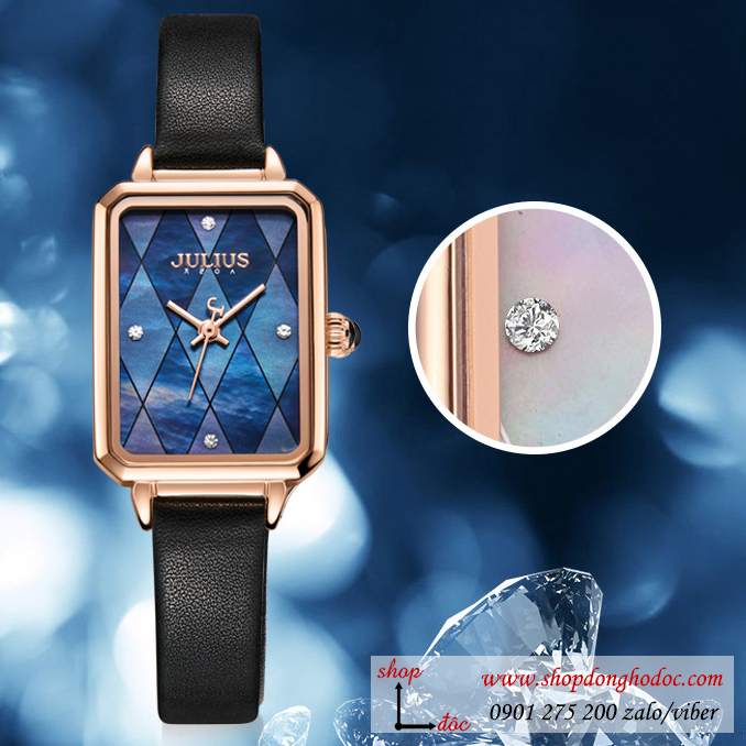 Đồng hồ nữ Julius Hàn Quốc JA 1280B dây da mặt chữ nhật khảm trai xanh cá tính ĐHĐ30302 Đồng hồ nữ Julius Hàn Quốc JA 1280B dây da mặt chữ nhật khảm trai xanh cá tính ĐHĐ30302