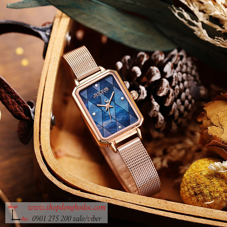 Đồng hồ nữ Julius Hàn Quốc JA 1280B dây kim loại mặt chữ nhật khảm trai xanh cá tính ĐHĐ30304 Đồng hồ nữ Julius Hàn Quốc JA 1280B dây kim loại mặt chữ nhật khảm trai xanh cá tính ĐHĐ30304