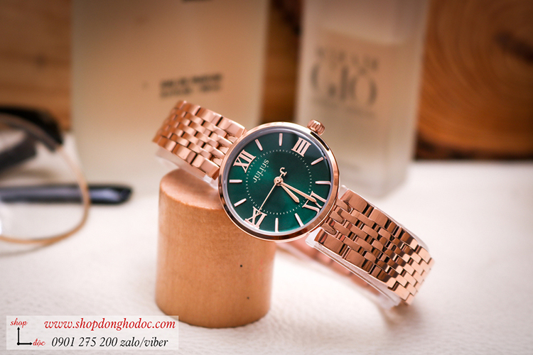 Đồng hồ nữ Julius JA 1282 dây kim loại mặt tròn size nhỏ xanh lục sành điệu ĐHĐ37503