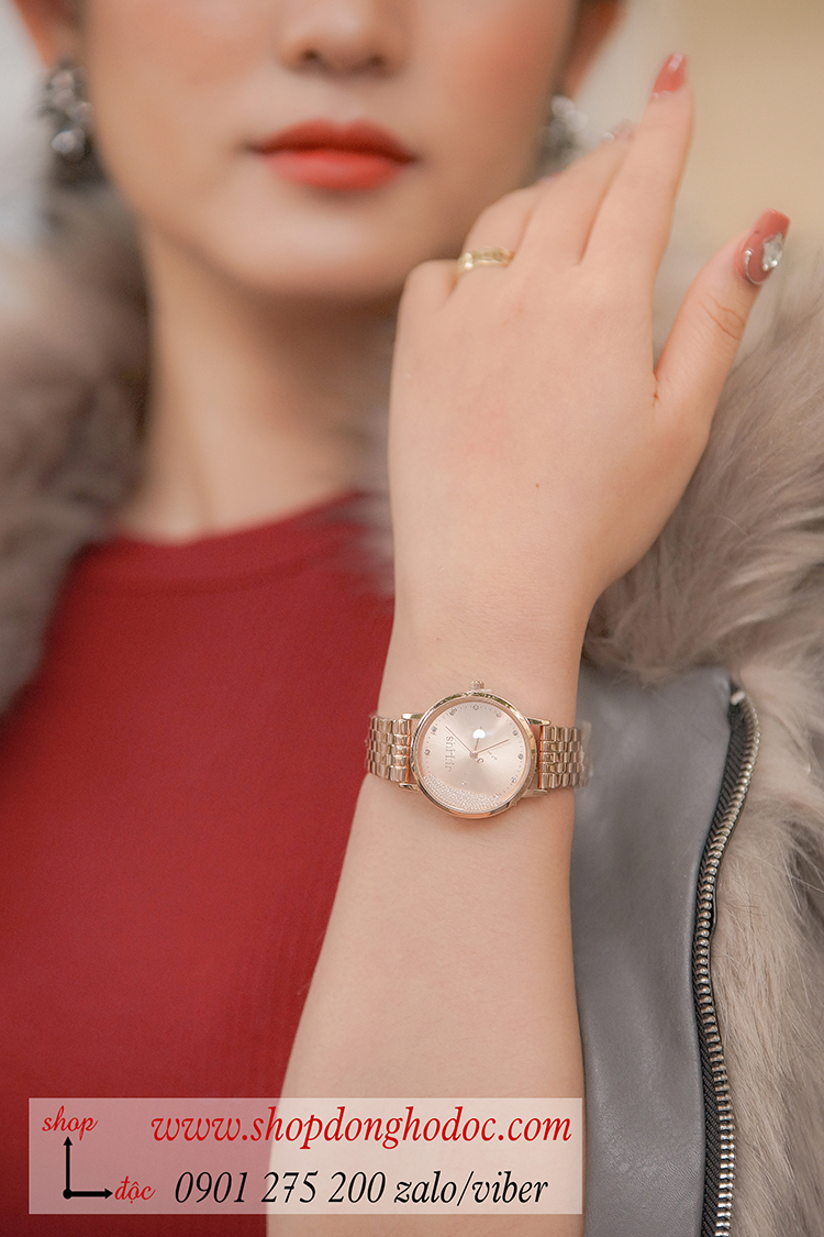 Đồng hồ nữ Julius JA 1283A dây kim loại mặt tròn đính đá vàng sang chảnh ĐHĐ34703